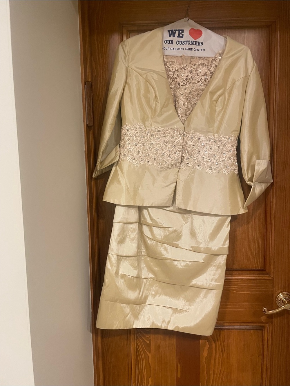 Women's Satin-Look Lace Trim Midi Dress in Cream